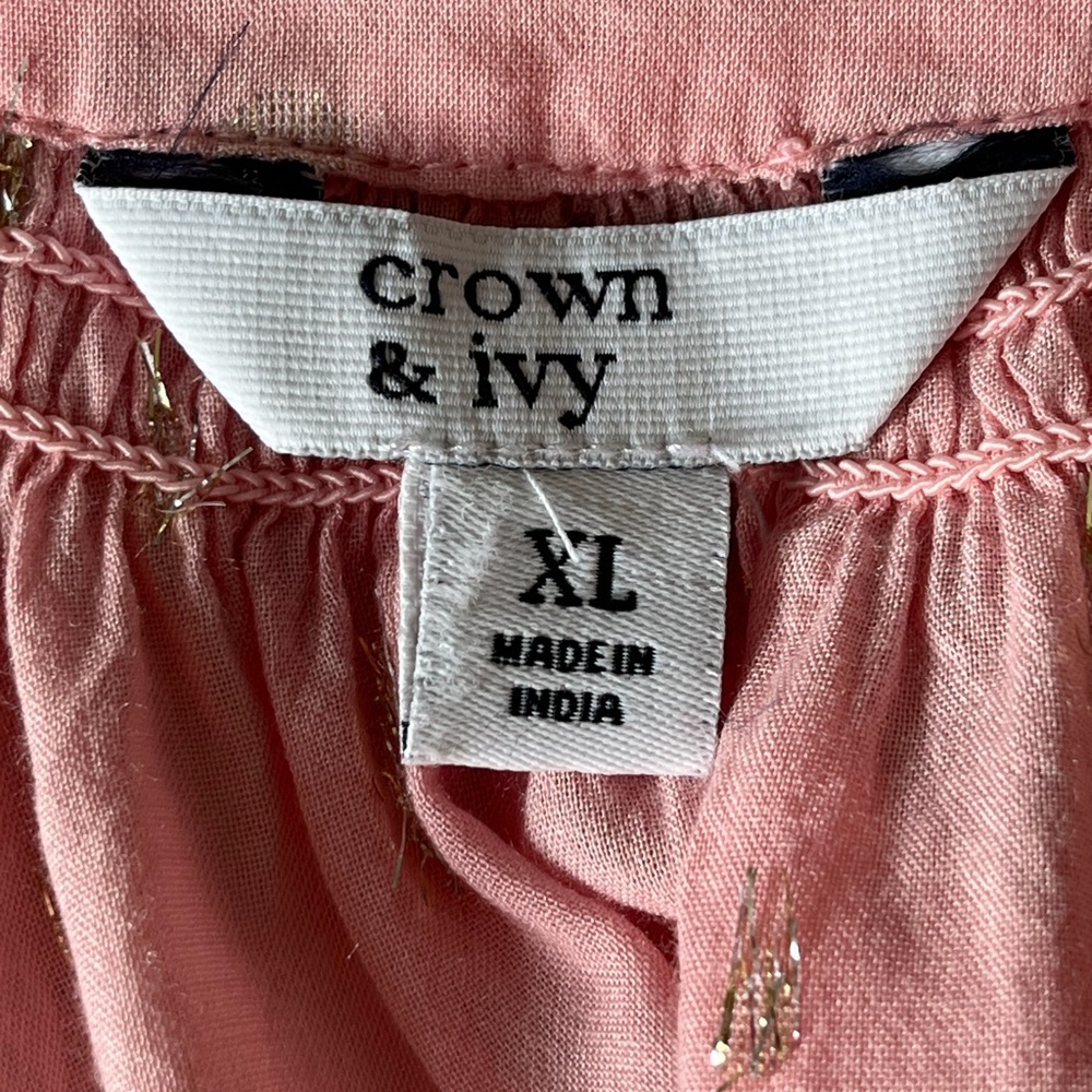 Crown & Ivy 100% Cotton Split V Blush Pink Silver Beads Peasant Blouse Sz XL - Picture 8 of 12